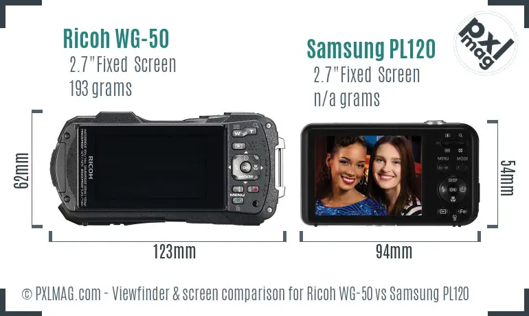 Ricoh WG-50 vs Samsung PL120 Screen and Viewfinder comparison