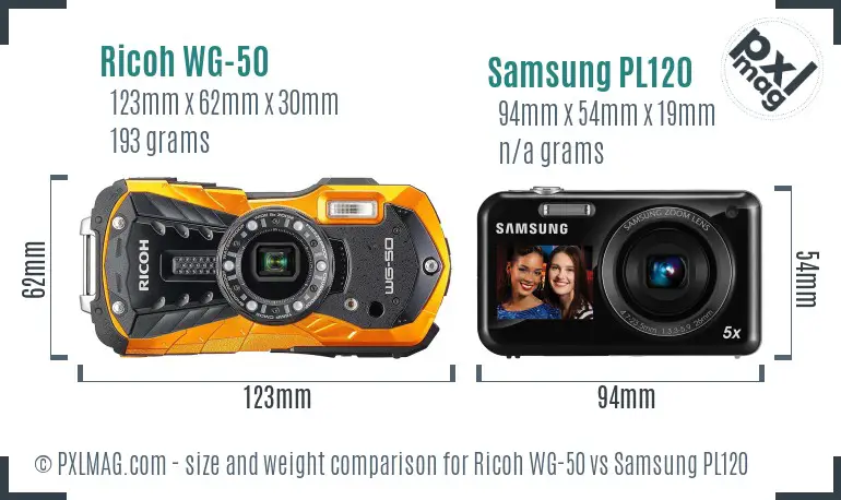 Ricoh WG-50 vs Samsung PL120 size comparison