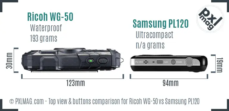 Ricoh WG-50 vs Samsung PL120 top view buttons comparison