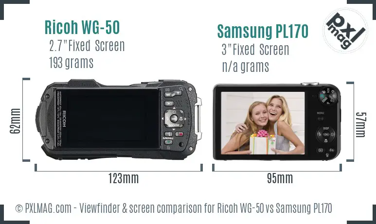 Ricoh WG-50 vs Samsung PL170 Screen and Viewfinder comparison