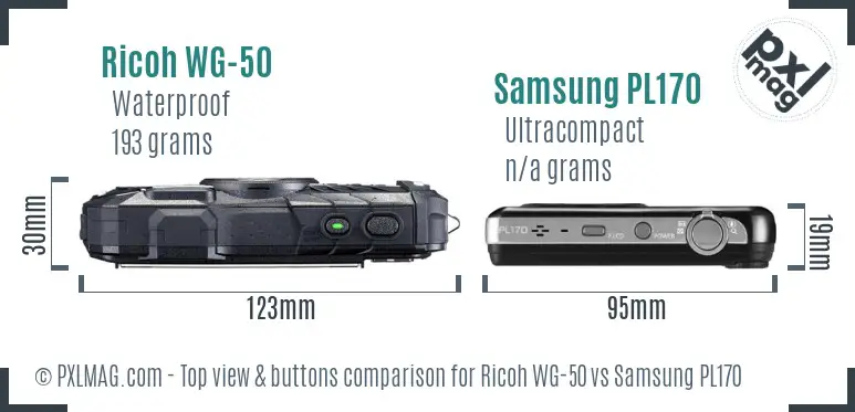 Ricoh WG-50 vs Samsung PL170 top view buttons comparison