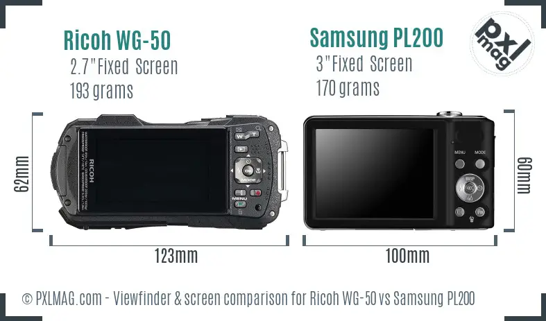 Ricoh WG-50 vs Samsung PL200 Screen and Viewfinder comparison