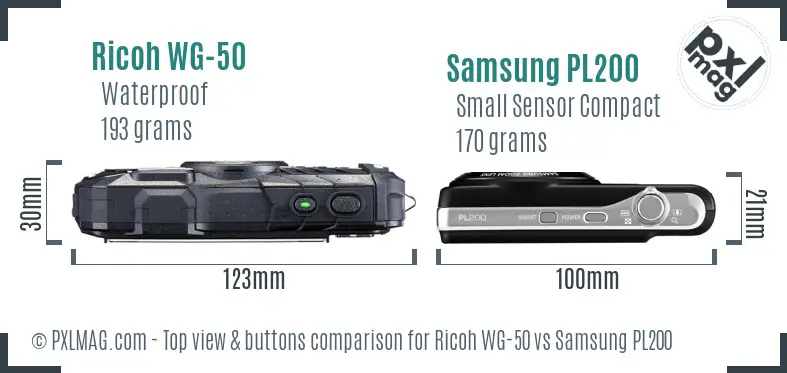 Ricoh WG-50 vs Samsung PL200 top view buttons comparison