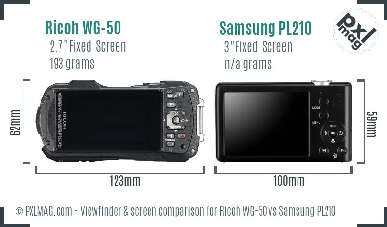 Ricoh WG-50 vs Samsung PL210 Screen and Viewfinder comparison