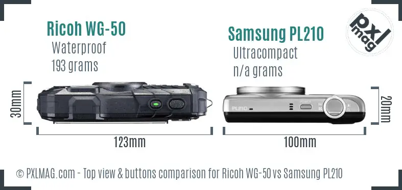 Ricoh WG-50 vs Samsung PL210 top view buttons comparison