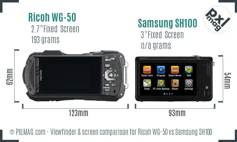 Ricoh WG-50 vs Samsung SH100 Screen and Viewfinder comparison