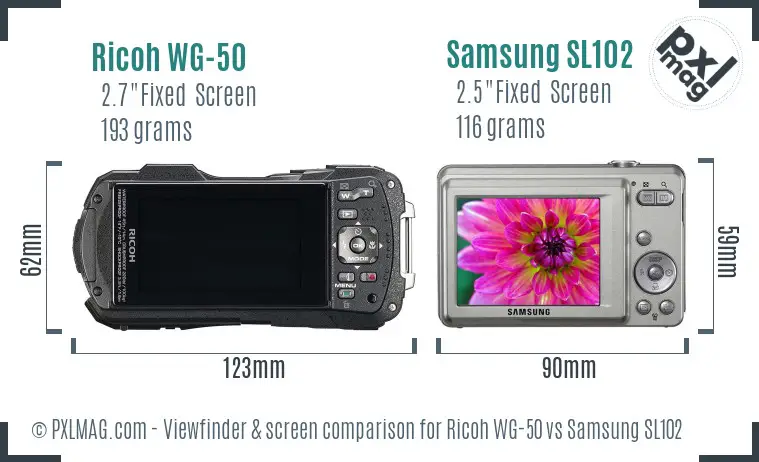 Ricoh WG-50 vs Samsung SL102 Screen and Viewfinder comparison