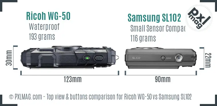 Ricoh WG-50 vs Samsung SL102 top view buttons comparison
