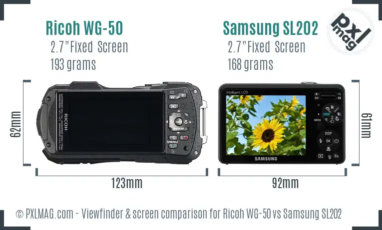 Ricoh WG-50 vs Samsung SL202 Screen and Viewfinder comparison