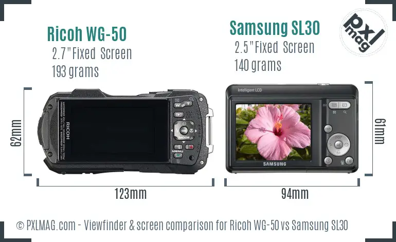 Ricoh WG-50 vs Samsung SL30 Screen and Viewfinder comparison