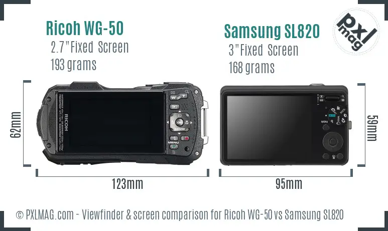 Ricoh WG-50 vs Samsung SL820 Screen and Viewfinder comparison