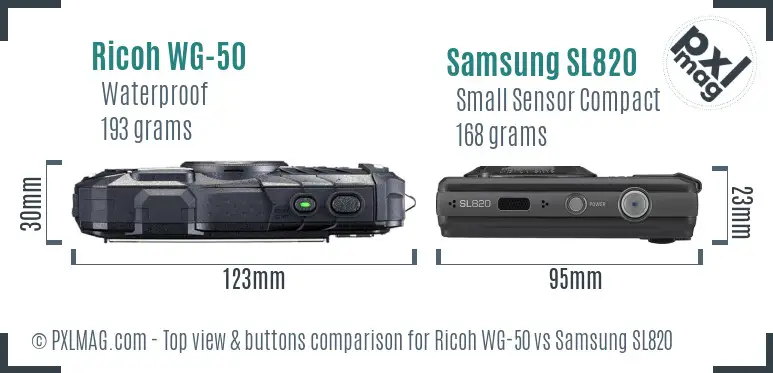 Ricoh WG-50 vs Samsung SL820 top view buttons comparison