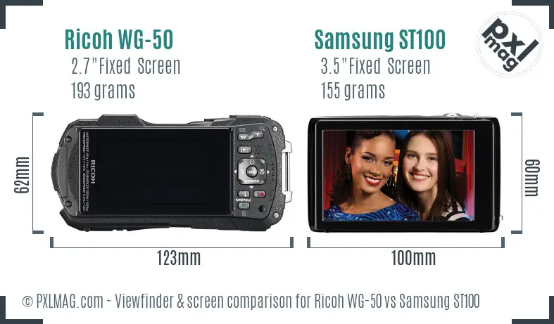 Ricoh WG-50 vs Samsung ST100 Screen and Viewfinder comparison