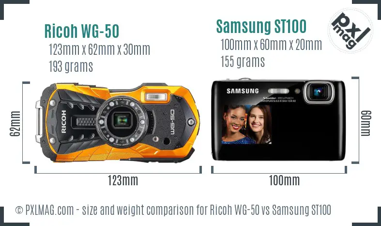 Ricoh WG-50 vs Samsung ST100 size comparison