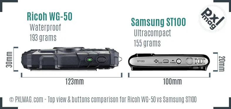 Ricoh WG-50 vs Samsung ST100 top view buttons comparison