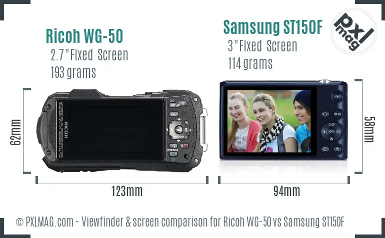 Ricoh WG-50 vs Samsung ST150F Screen and Viewfinder comparison