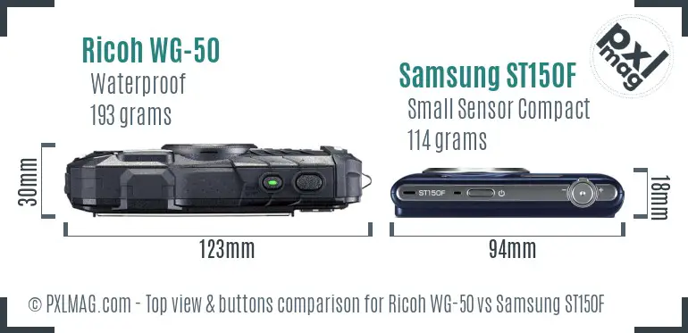 Ricoh WG-50 vs Samsung ST150F top view buttons comparison