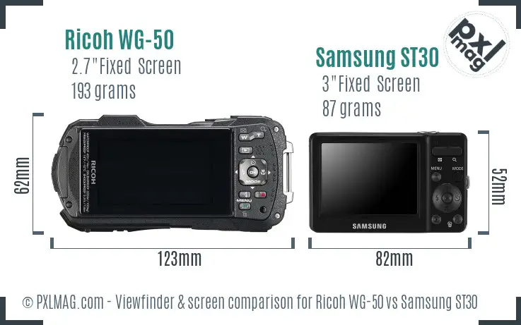 Ricoh WG-50 vs Samsung ST30 Screen and Viewfinder comparison