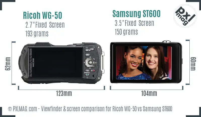 Ricoh WG-50 vs Samsung ST600 Screen and Viewfinder comparison