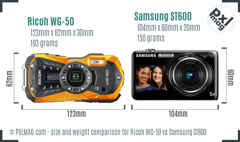 Ricoh WG-50 vs Samsung ST600 size comparison