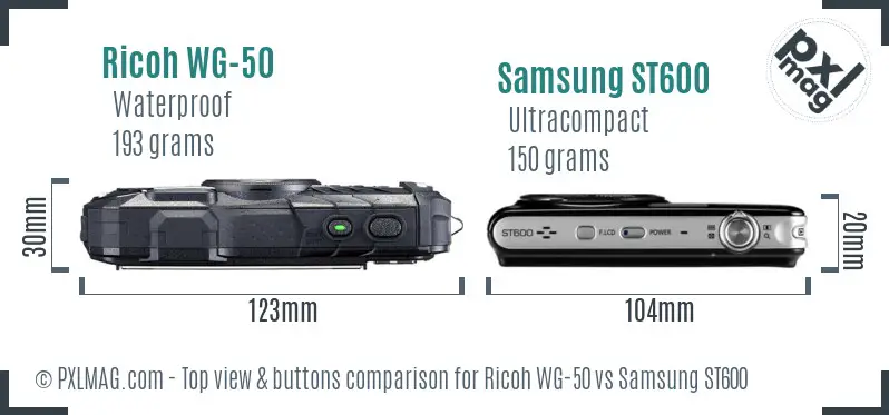 Ricoh WG-50 vs Samsung ST600 top view buttons comparison