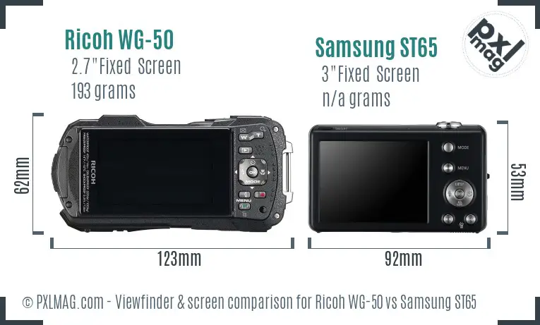 Ricoh WG-50 vs Samsung ST65 Screen and Viewfinder comparison