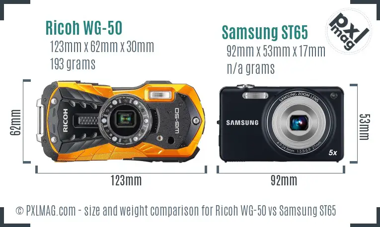 Ricoh WG-50 vs Samsung ST65 size comparison
