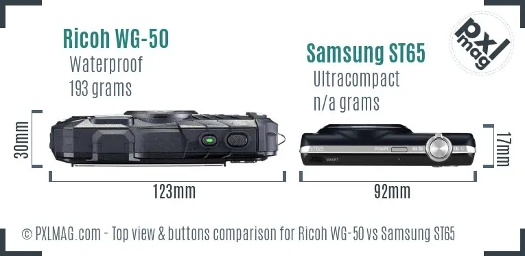 Ricoh WG-50 vs Samsung ST65 top view buttons comparison
