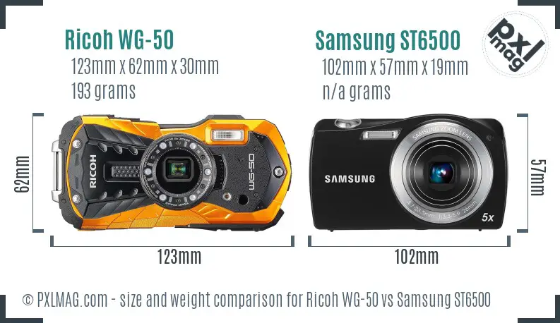 Ricoh WG-50 vs Samsung ST6500 size comparison