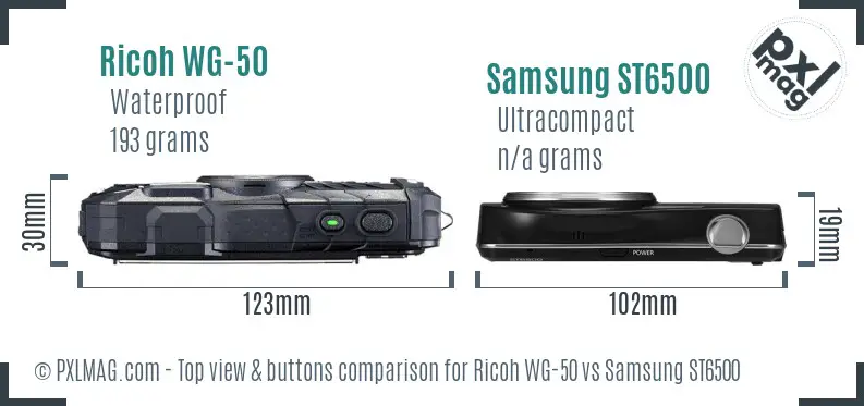 Ricoh WG-50 vs Samsung ST6500 top view buttons comparison