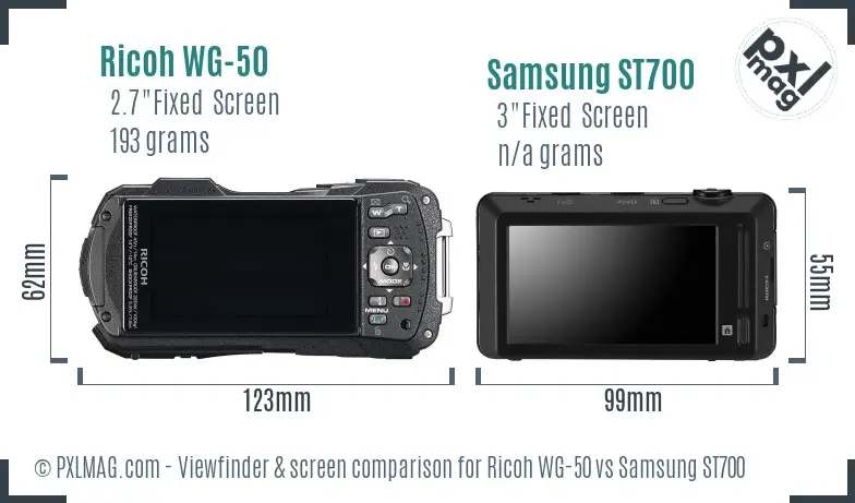 Ricoh WG-50 vs Samsung ST700 Screen and Viewfinder comparison