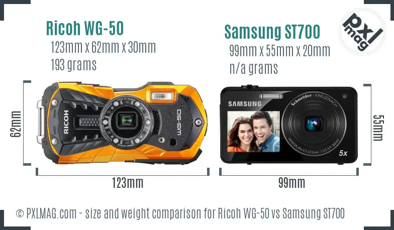 Ricoh WG-50 vs Samsung ST700 size comparison