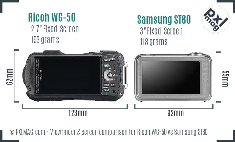 Ricoh WG-50 vs Samsung ST80 Screen and Viewfinder comparison