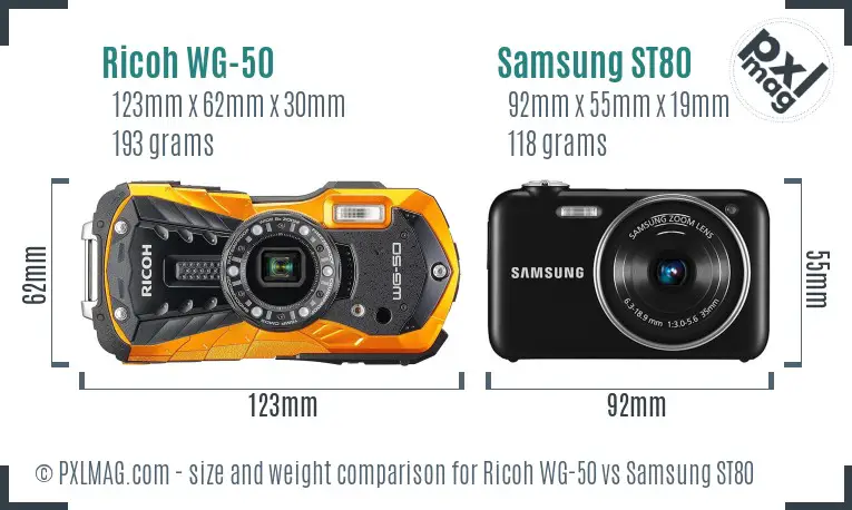 Ricoh WG-50 vs Samsung ST80 size comparison