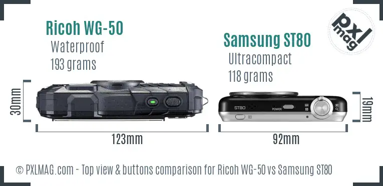 Ricoh WG-50 vs Samsung ST80 top view buttons comparison