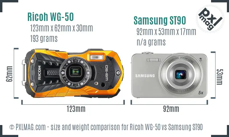 Ricoh WG-50 vs Samsung ST90 size comparison