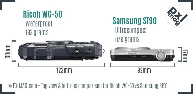 Ricoh WG-50 vs Samsung ST90 top view buttons comparison