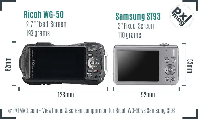 Ricoh WG-50 vs Samsung ST93 Screen and Viewfinder comparison