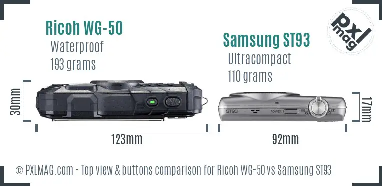 Ricoh WG-50 vs Samsung ST93 top view buttons comparison