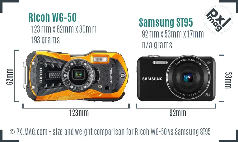 Ricoh WG-50 vs Samsung ST95 size comparison Ricoh WG-50 vs Samsung ST95 size comparison