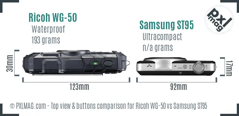 Ricoh WG-50 vs Samsung ST95 top view buttons comparison