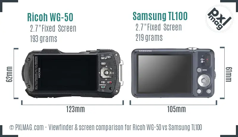 Ricoh WG-50 vs Samsung TL100 Screen and Viewfinder comparison