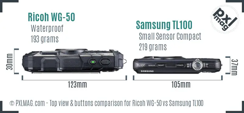 Ricoh WG-50 vs Samsung TL100 top view buttons comparison