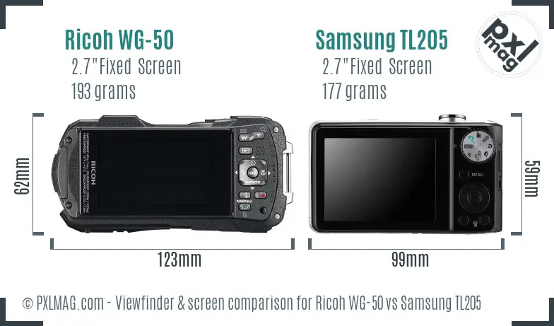 Ricoh WG-50 vs Samsung TL205 Screen and Viewfinder comparison