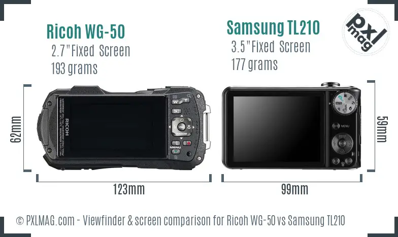 Ricoh WG-50 vs Samsung TL210 Screen and Viewfinder comparison