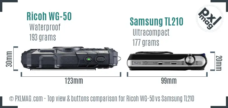 Ricoh WG-50 vs Samsung TL210 top view buttons comparison