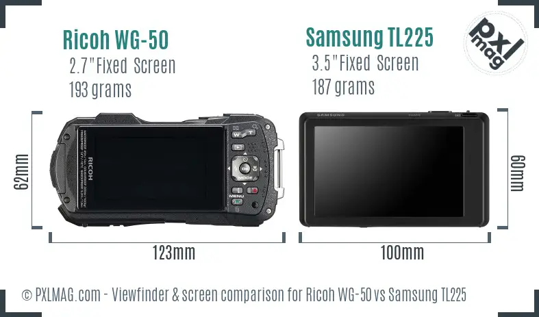 Ricoh WG-50 vs Samsung TL225 Screen and Viewfinder comparison