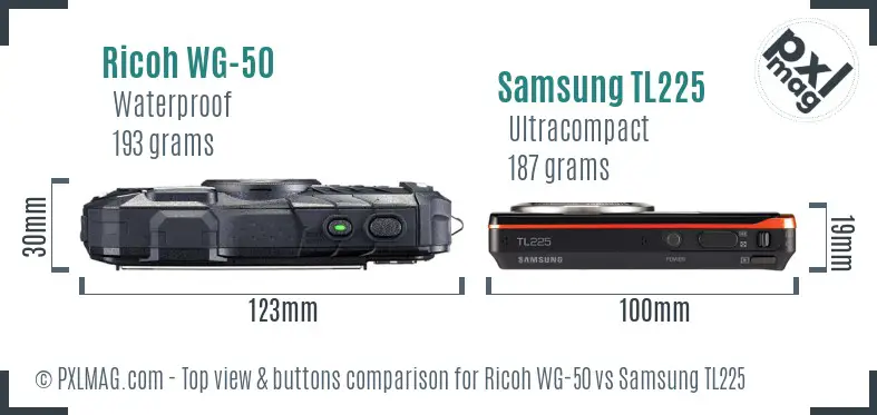 Ricoh WG-50 vs Samsung TL225 top view buttons comparison