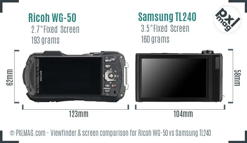 Ricoh WG-50 vs Samsung TL240 Screen and Viewfinder comparison