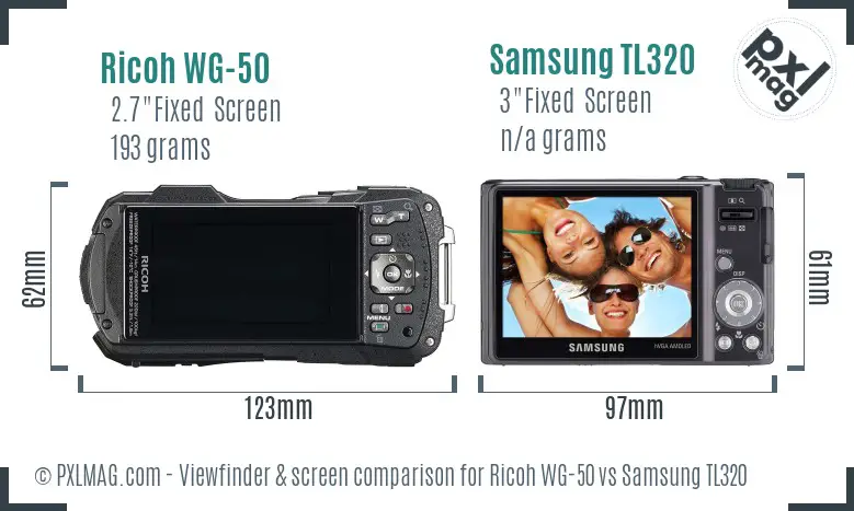 Ricoh WG-50 vs Samsung TL320 Screen and Viewfinder comparison